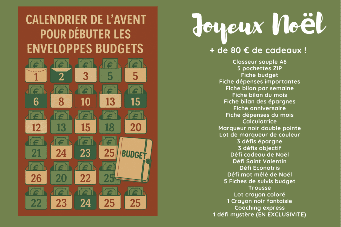Calendrier de l'Avent pour Bien débuter la méthode des enveloppes budget