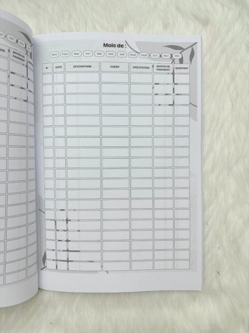 Carnet suivi caisse prestation de service
