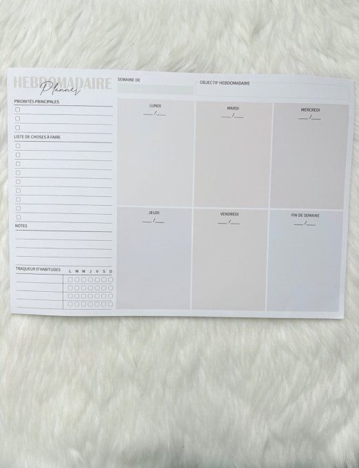 Planner hebdomadaire 50 semaines avec suivi des habitudes